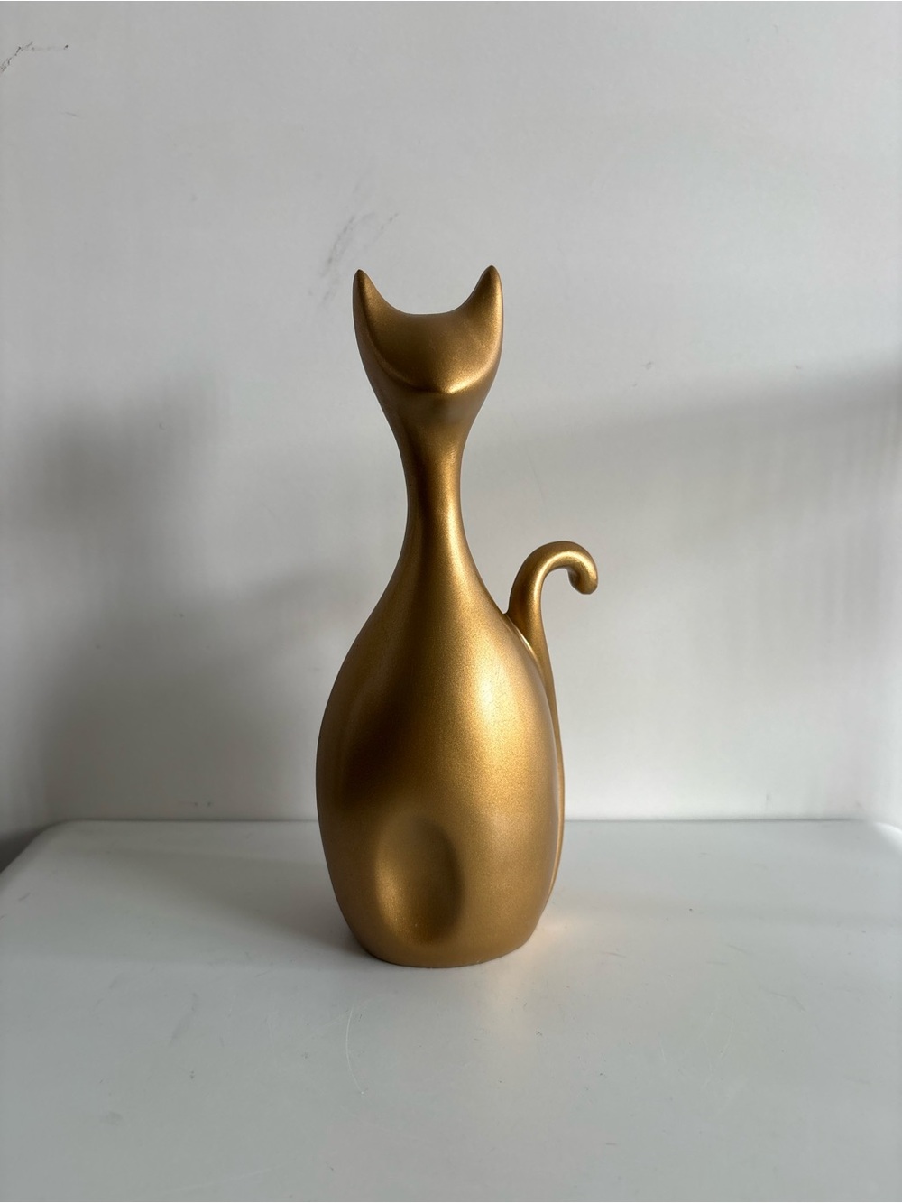 Cat Figurine Gold Wook Painted Decorative Sculpture MCM Style Statue